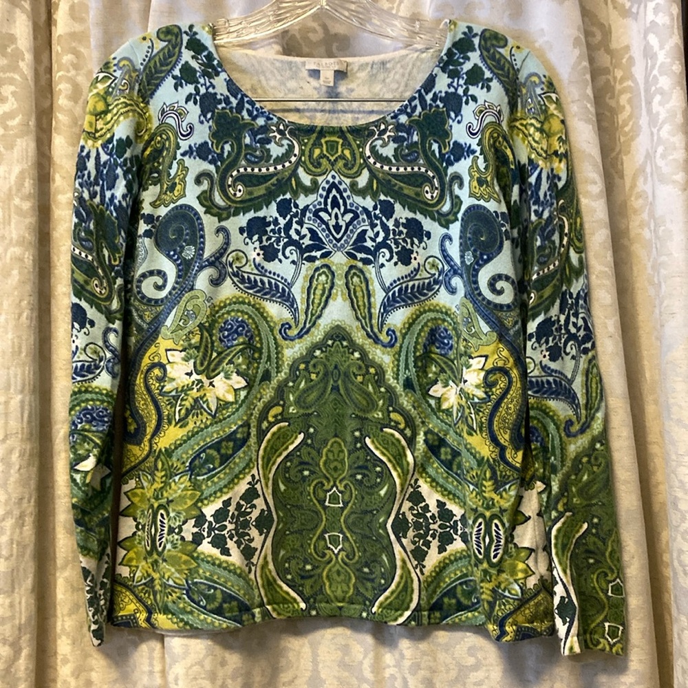 Talbots Blue & Green Paisley Lightweight Cotton Sweater Sp